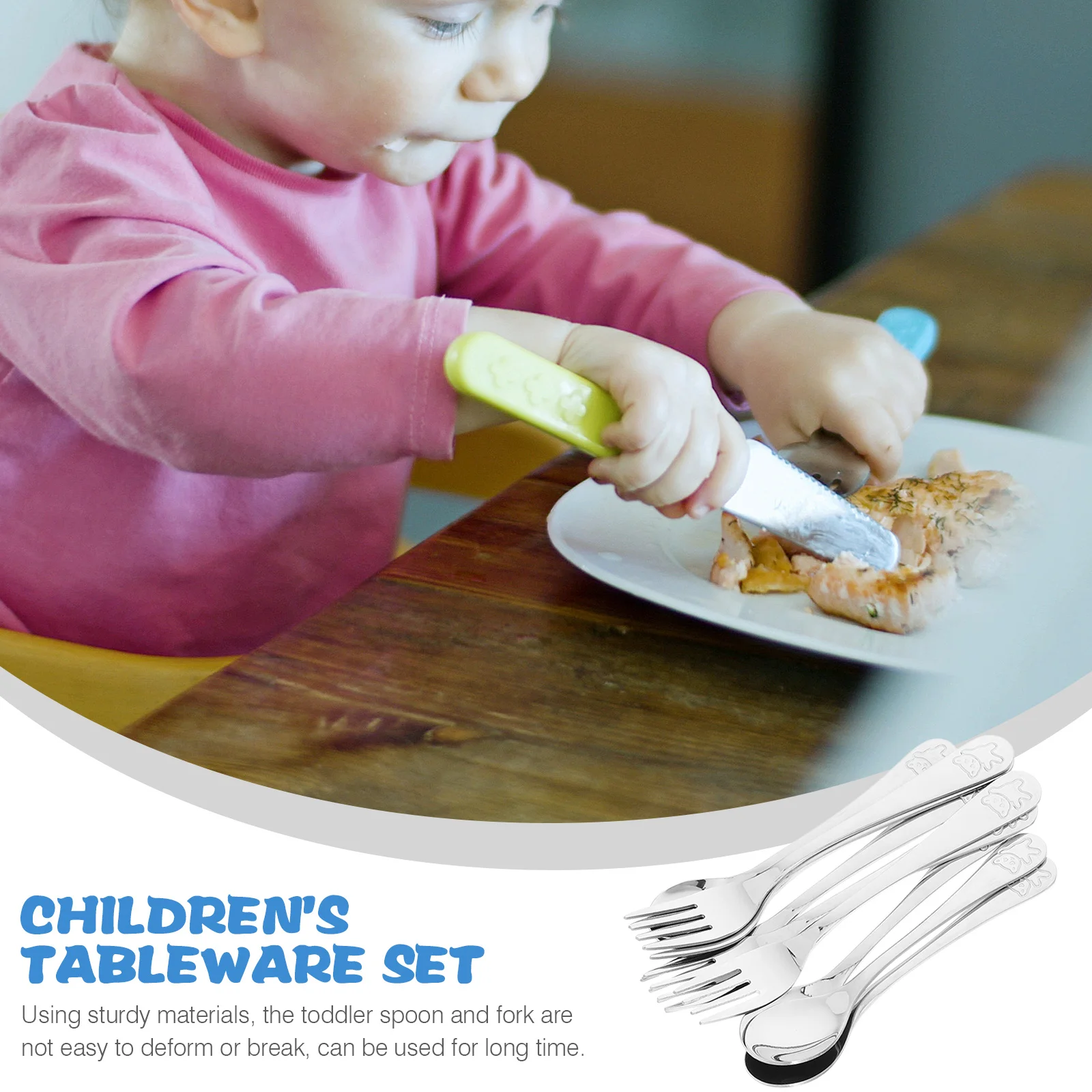 

5 Sets Toddler Spoon and Fork Set Baby Feeding Tools Safe Rounded Tines Lightweight Ergonomic Utensils for Kids