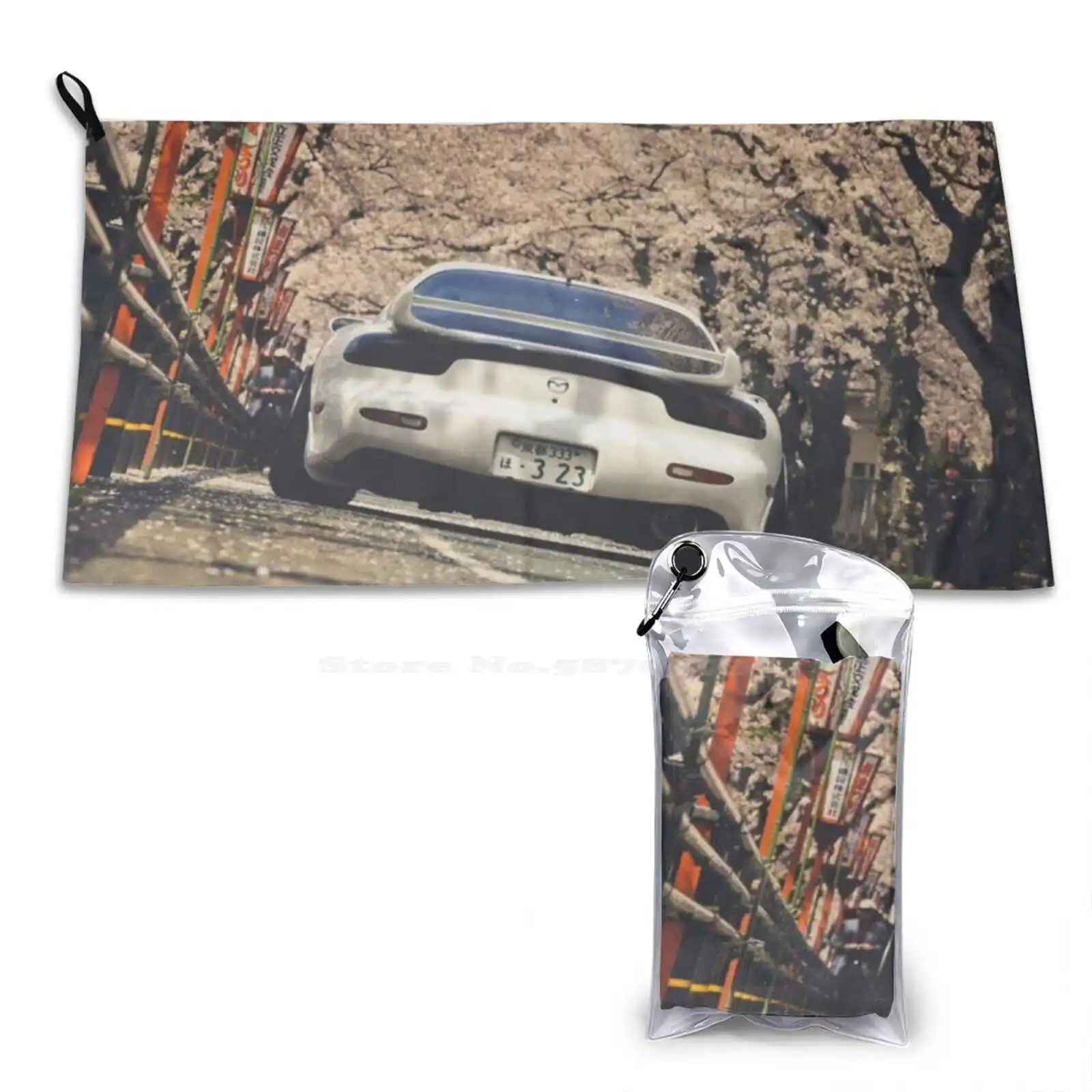 Japanese Car-White Back View 3D Print Pattern Soft Towel Japanese Jdm Racing Anime Skyline Cars Ae86 Funny Gtr Initial Race