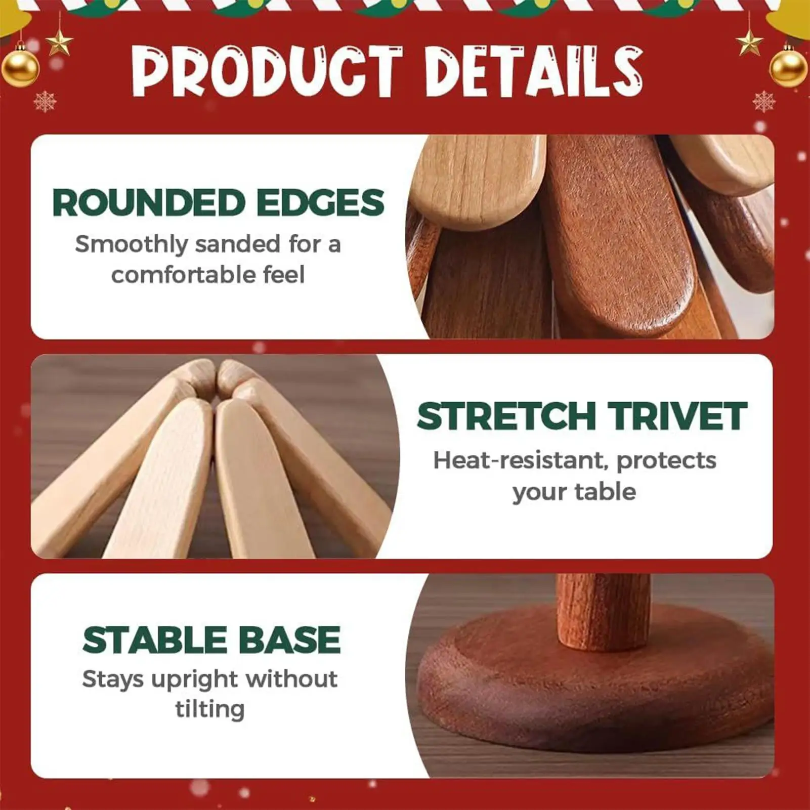 

Wooden Tree Trivet Set 4 Pieces Foldable Non-Slip Hot Pad Hot Pot Holders With Stand For Kitchen Outdoor Picnic Dining Holiday