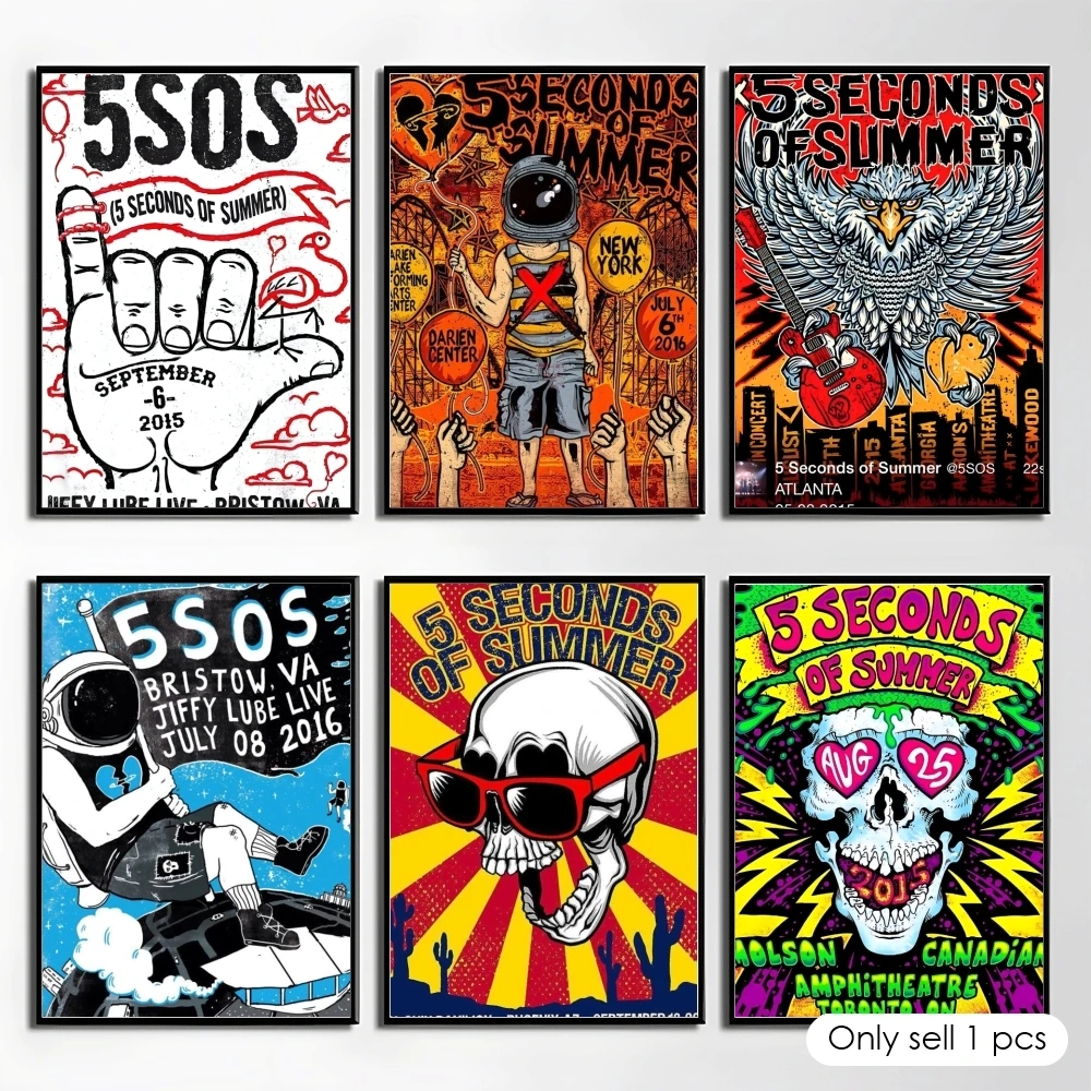 Band 5 S-Seconds Of Summer Poster Self Adhesive Wall Stickers Removable Room Decor Aesthetic Space Murals Fancy Gift
