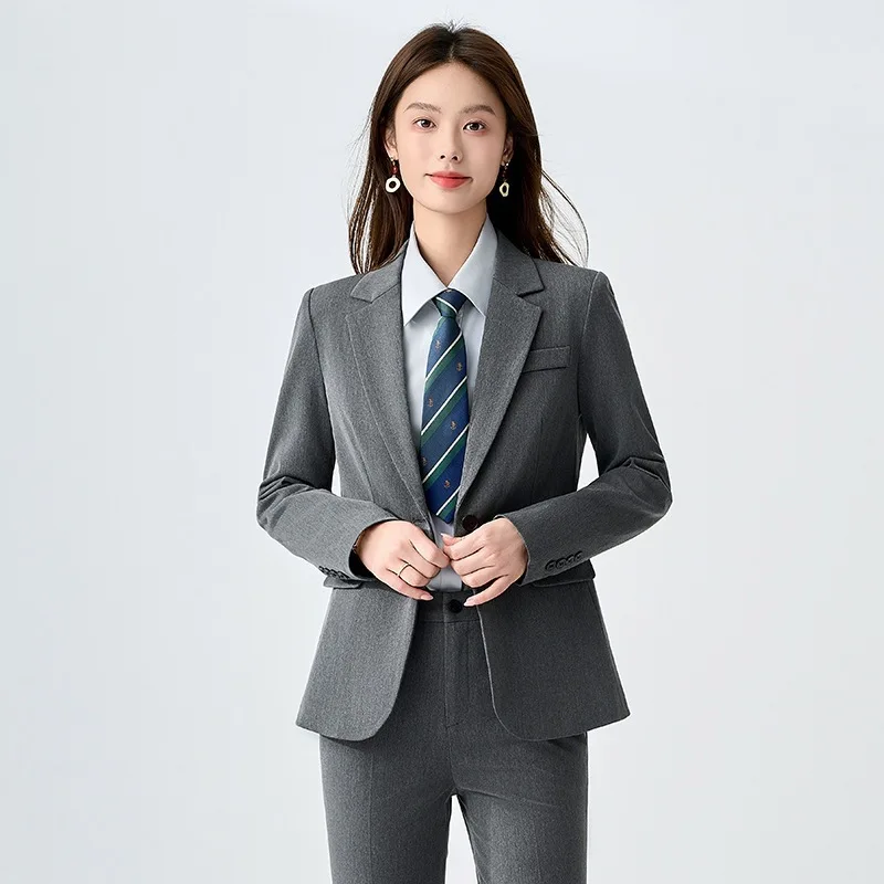 

Серый костюм для женщин, весенне-осенняя профессиональная одежда, государственный экзамен, сертификация учителя, интервью, официальная работница