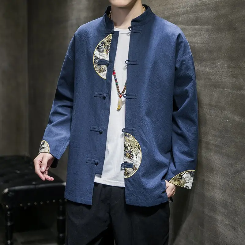 

Chinese-style Tang Suit Jackets Men New Cotton Linen Youth Zhongshan Suits Chinese-style Men's Embroidered Hanfu Jackets Trendy