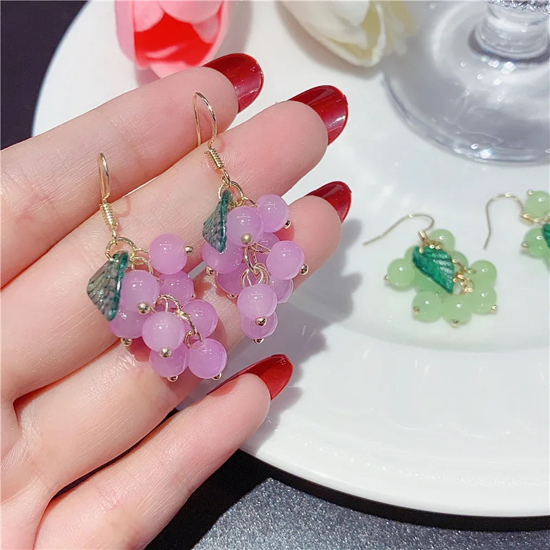 قبلة مجوهرات حلوة المرأة الكورية موضة الفواكه أقراط الفتيات الأخضر الأرجواني العنب مطرز انخفاض القرط INS اكسسوارات هدية حفلة #4