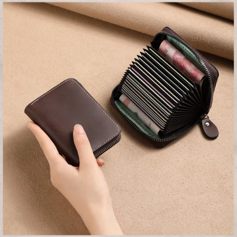 Multi-function PU Leather Card Holder Multi-Card Business Solid Colour Small Wallets Anti-theft Brush Women/Men Coin Purse