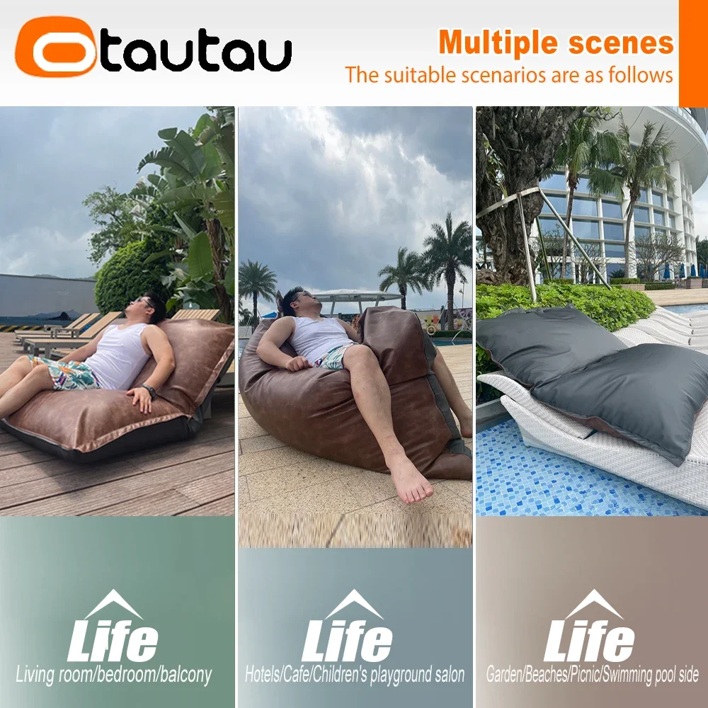 OTAUTAU New Upgraded PU Bean Bag Cover Without Filler Has Inner Liner for Sale Home Outdoor Pool Pillowsac Pouf Salon DD084