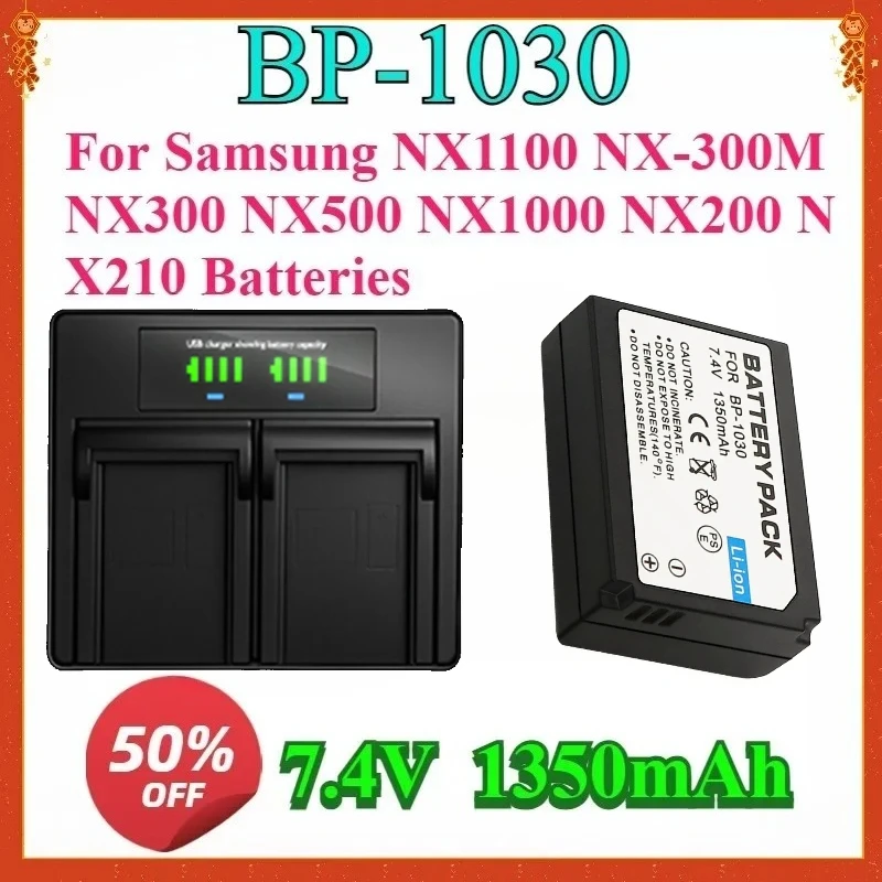 

New For BP1030 BP 1030 BP-1030 Camera Battery +Dual Charger for Samsung NX1100 NX-300M NX300 NX500 NX1000 NX200 NX210 Batteries