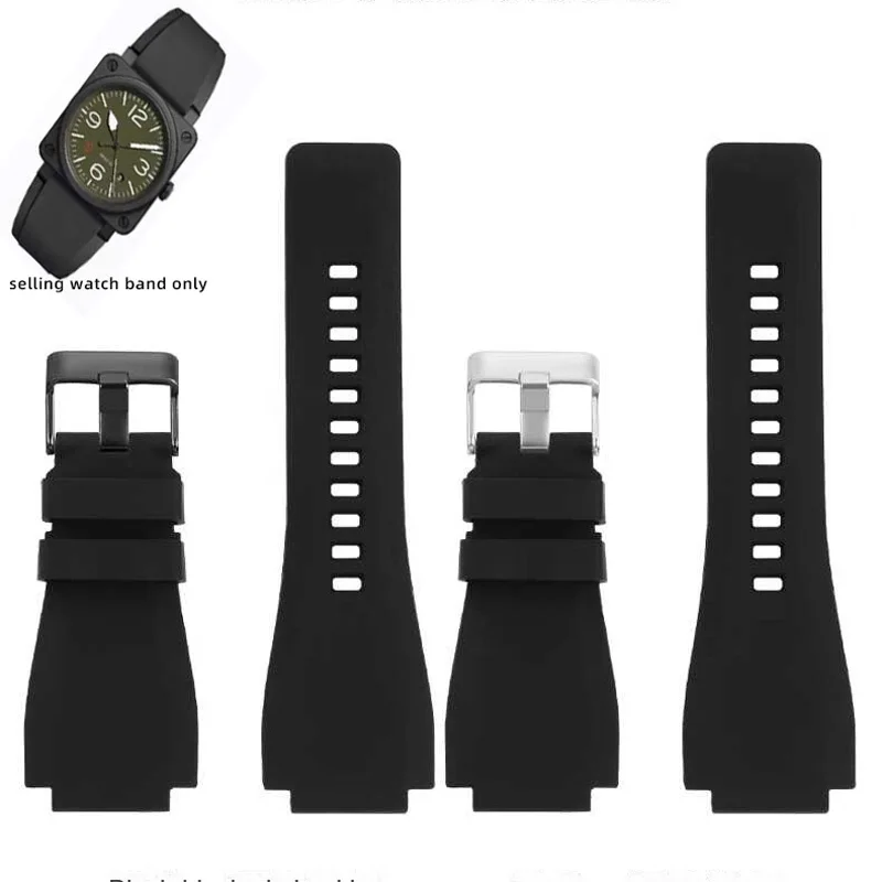 For Bell&Ross silicone strap 34-24mm Convex strap B&R BR-01 BR-03 Strap waterproof Watchband Men BR01 BR03 Wristband Bracelet