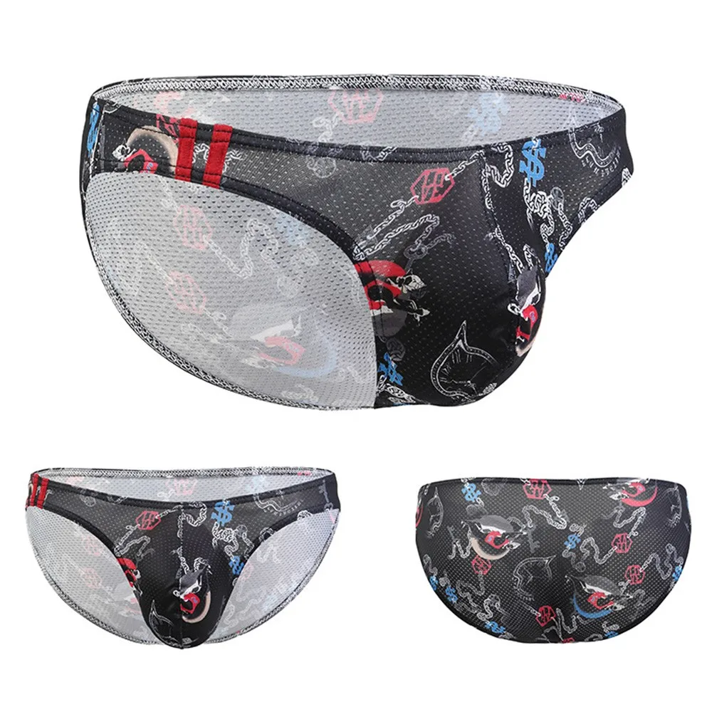 

Breathable Panties Thong Underpants Underwear Briefs Mens Bulge Pouch Mesh Moisture Wicking Print U Convex Comfortable 2021