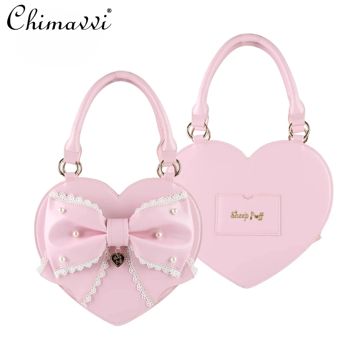 

Japanese Sweet Girl Lolita Lace Heart Bag Princess Style Heavy Pearl Lace Doll Feel Elegant Handbag Crossbody Bag Women