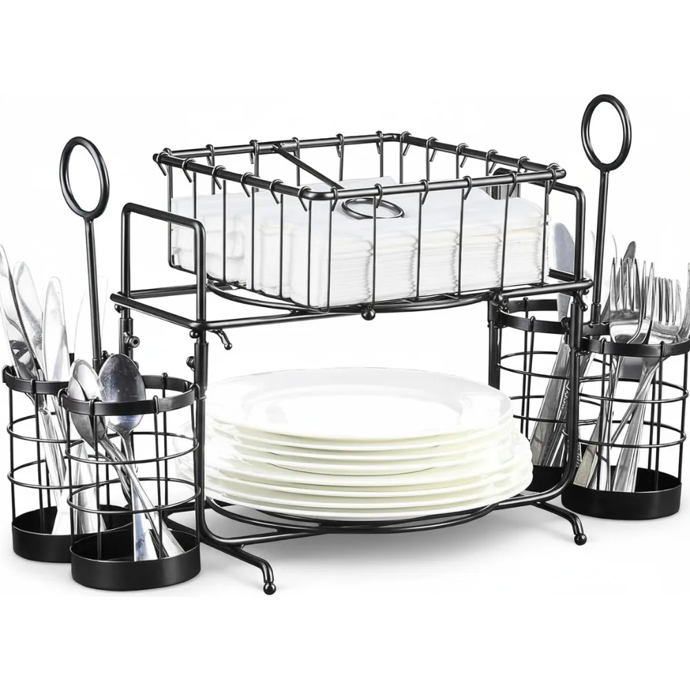 

Stackable Metal Buffet Caddy Organizer for Flatware Napkin Plate - Kitchen Picnic Party Dining