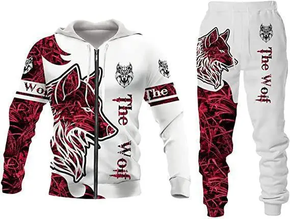 Herren Reißverschluss-Hoodie Trainingsanzug mit 3D-Grafikdruck Löwenkönig Langarm-Sweatshirt Jogginghose Locker Sitzend Herbst Winter Hip-Hop Alltagskleidung – Detail 7