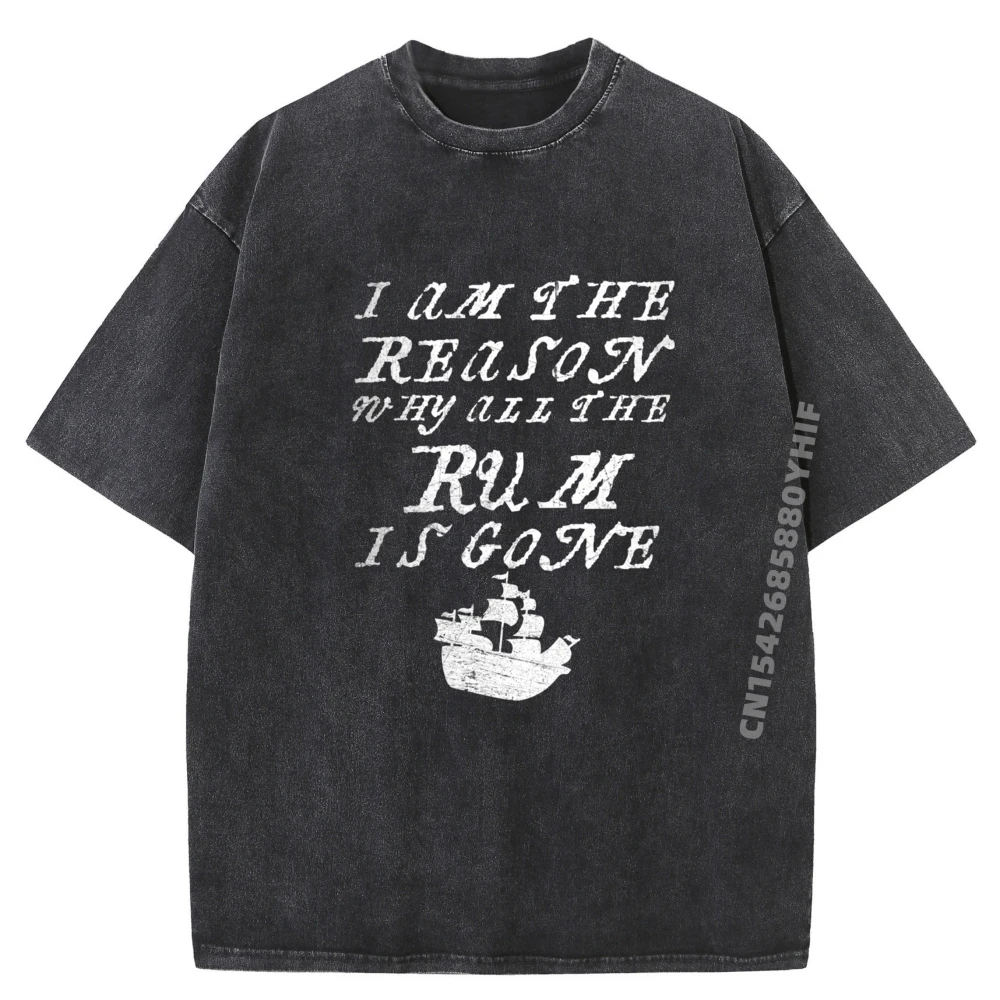 

Funny Pirate Costume The Rum Is Gone Party Black Graphic T Shirts Men's Clothing 2025 New Arrival Washed Shirt