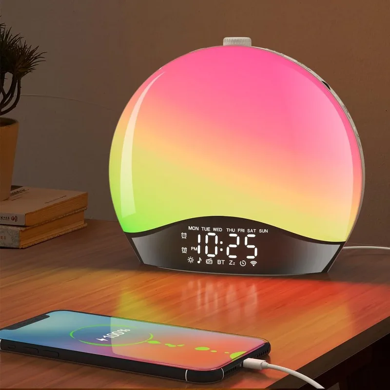 

Bluetooth Smart Sunrise-Sunset Ambient Light - White Noise Alarm Clock Table Lamp for Bedroom Bedside