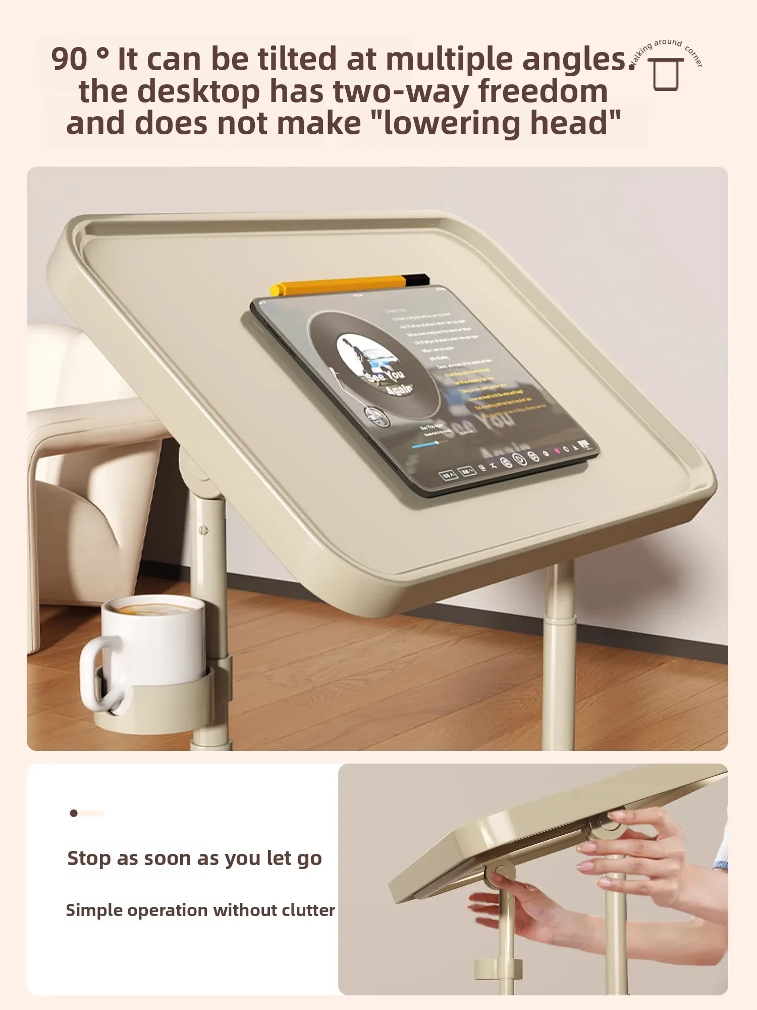 Adjustable Height Mobile Desk with Magnetic Office Table, Perfect for Bedroom, Sofa Side