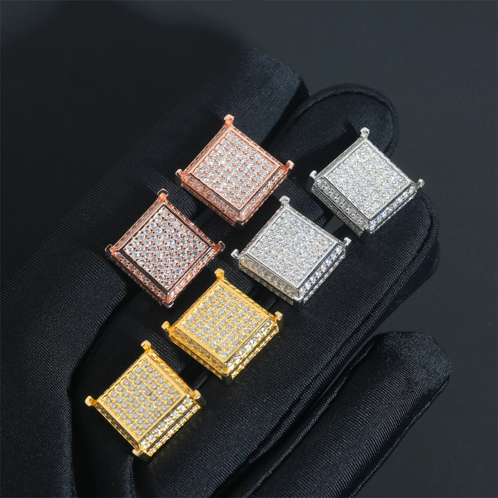 Blingminer 14mm Square VVS Moissanite Earrings For Men Women S925 Silver Ear Studs Jewelry Pass Diamonds Tester GRA Free Shippin