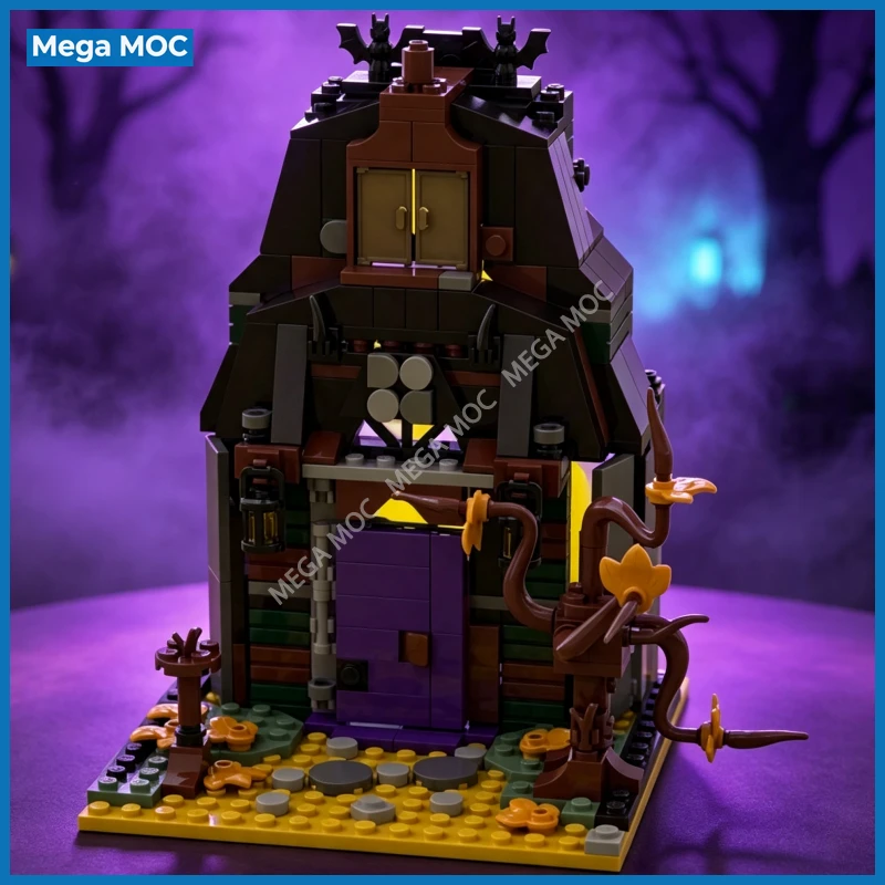 Halloween Hut Building Blocks Kit, Ghostly  House Holiday Diorama MOC, Creative DIY Construction Toy