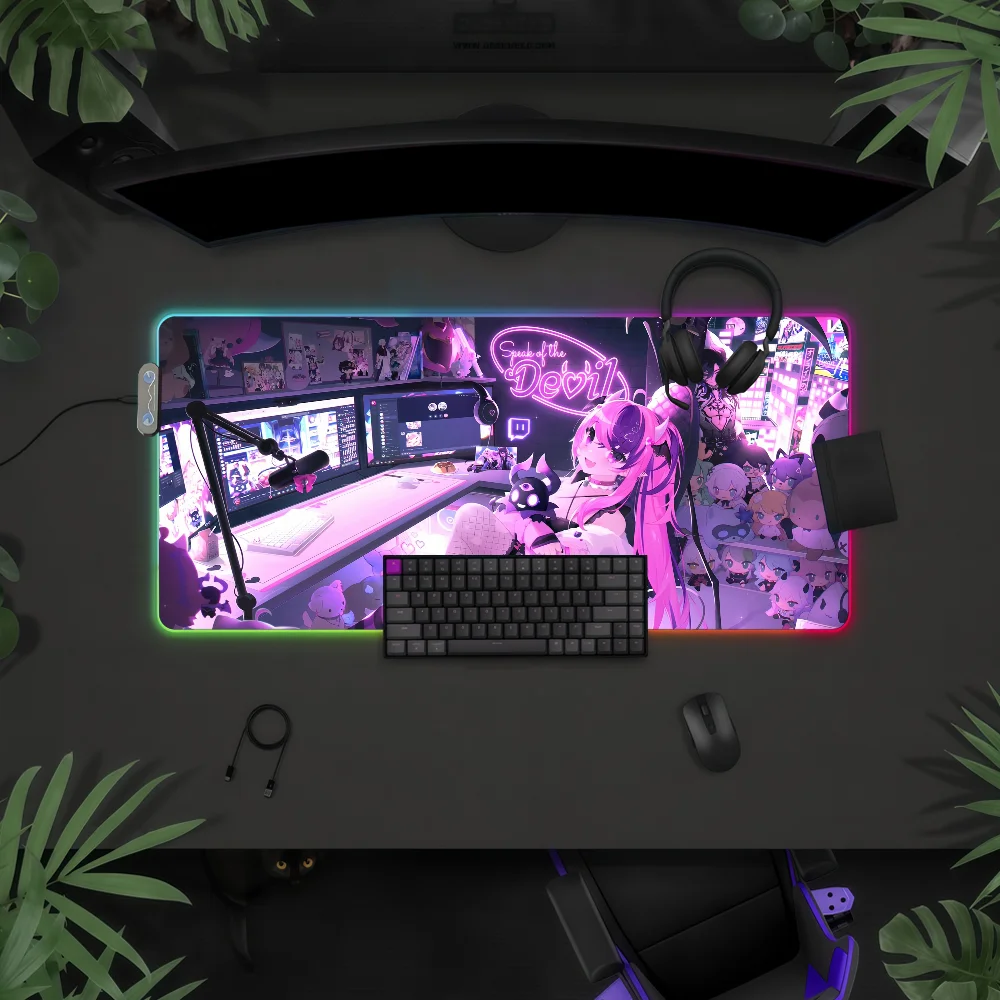 

Коврик для мыши Vtuber I-Ironmouse с RGB LED-подсветкой, красочный, для игровой клавиатуры, нескользящий, водонепроницаемый, для стола