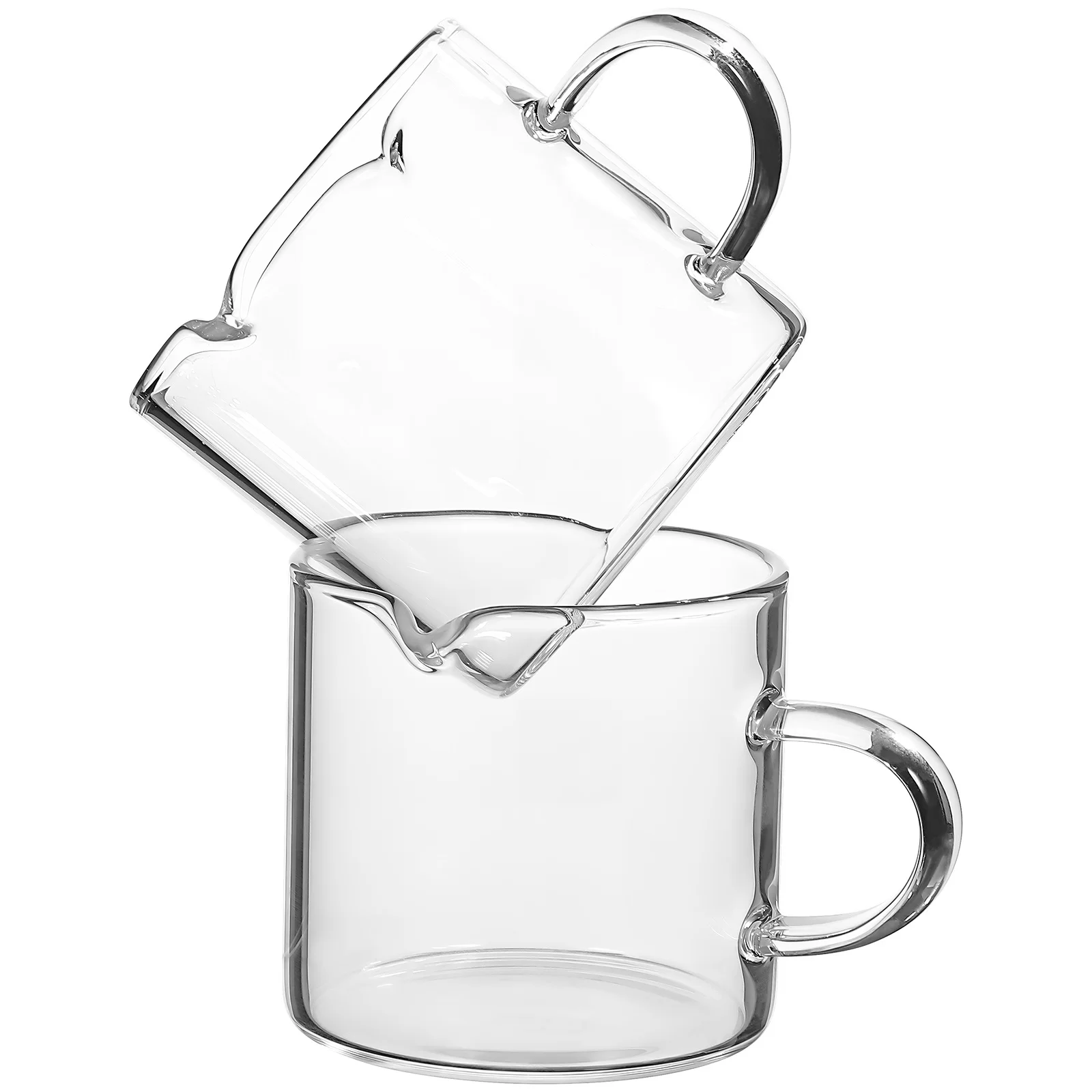 

2Pcs Glass Espresso Cups High Borosilicate Clear Coffee Mugs Double Spout Pouring Design Heat Resistant Small Glass Pitchers