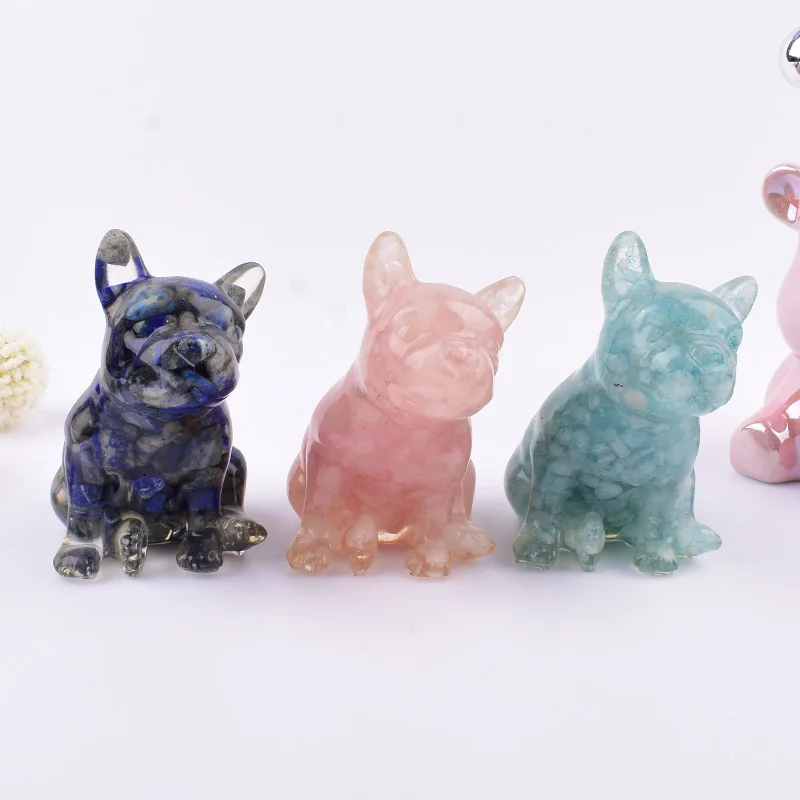 Natural Crystal Stone Gravel Resin Dog Decoration Healing Reiki Mineral Ornaments Crafts Home Decoration Gift Animal Souvenirs