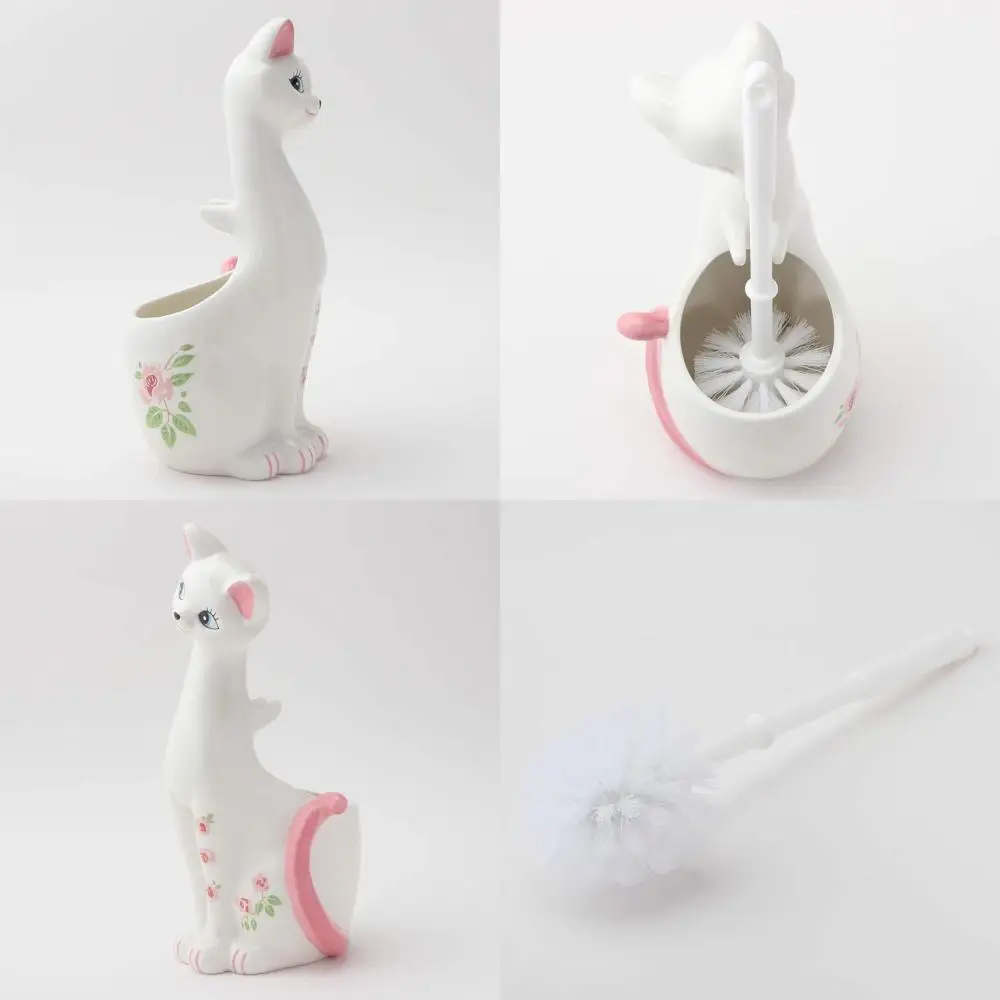 

Очаровательный розовый керамический держатель для туалетной щетки в форме кошки, ширина 13 см, с щеткой в комплекте