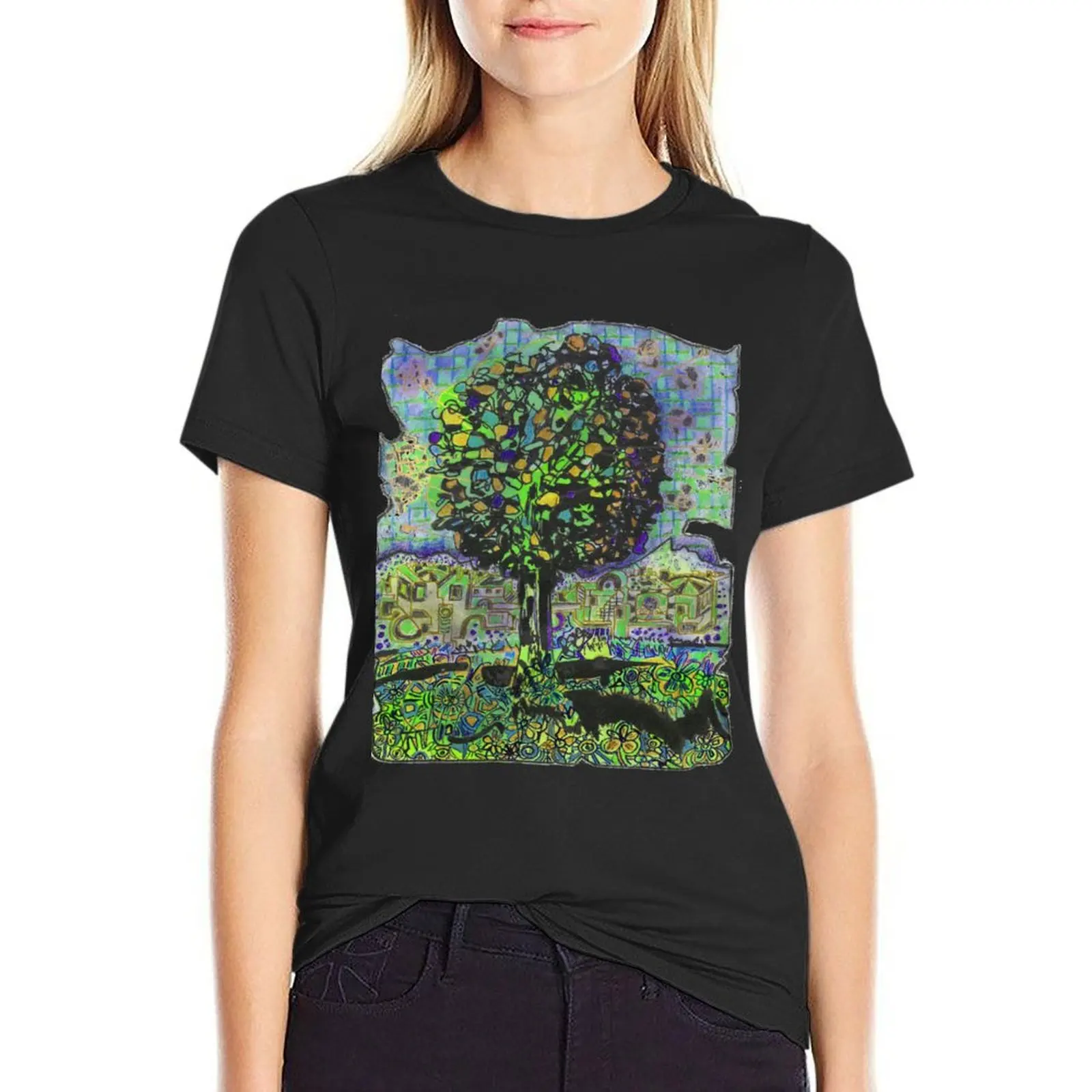 Multicolored connected tree with a slightly more yellow hue T-Shirt cute tops oversized aesthetic clothes Top Women