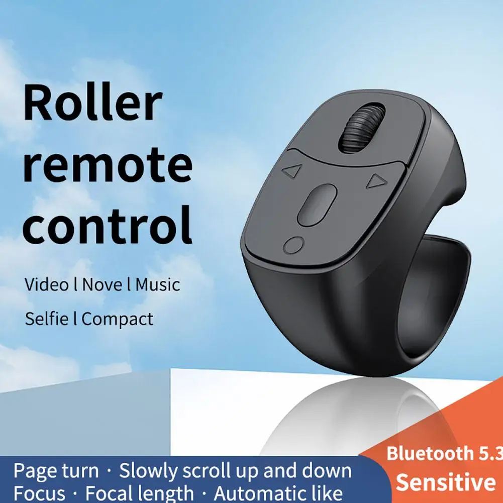 Mini Wireless Bluetooth Page Turner, Fingertip Ring Remote Control Cell Phone Scrolling Ring Wireless Finger Shutter
