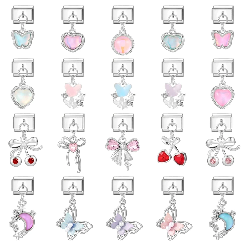 귀여운 게 랍스터 해파리 불가사리 쉘 펜던트, 이탈리아 참 링크 핏, 9mm 스테인리스 스틸 팔찌, 여성용 쥬얼리 DIY 제작