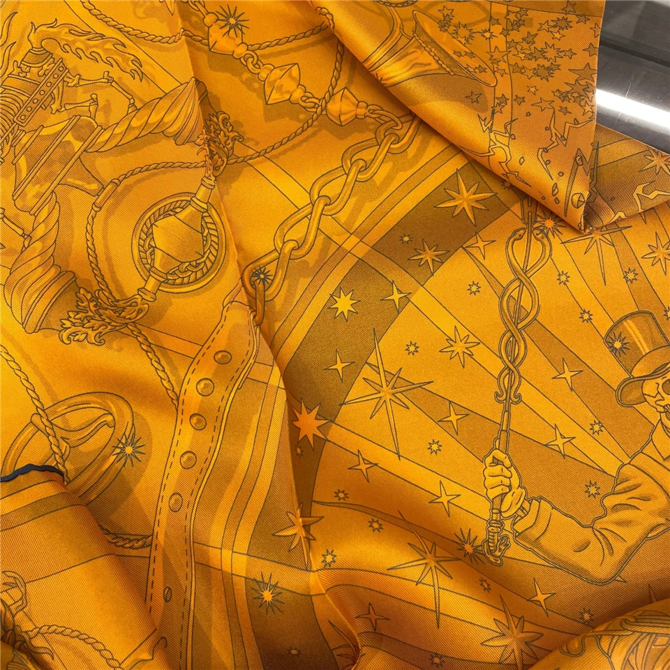 90cm Double Sided 100% Real Silk Scarf Brand Design Clown Riding Natural Silk Square Scarf Shawl Women Hijab Bandana Kerchief