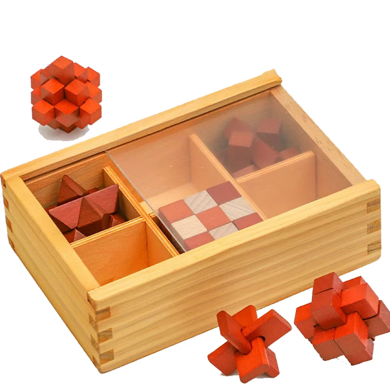 Magic IQ Lu Ban Locks Puzzles Boxes Set For Kids Adults Unlock Interlocking Wooden Brain Teaser Educational Toys Gifts