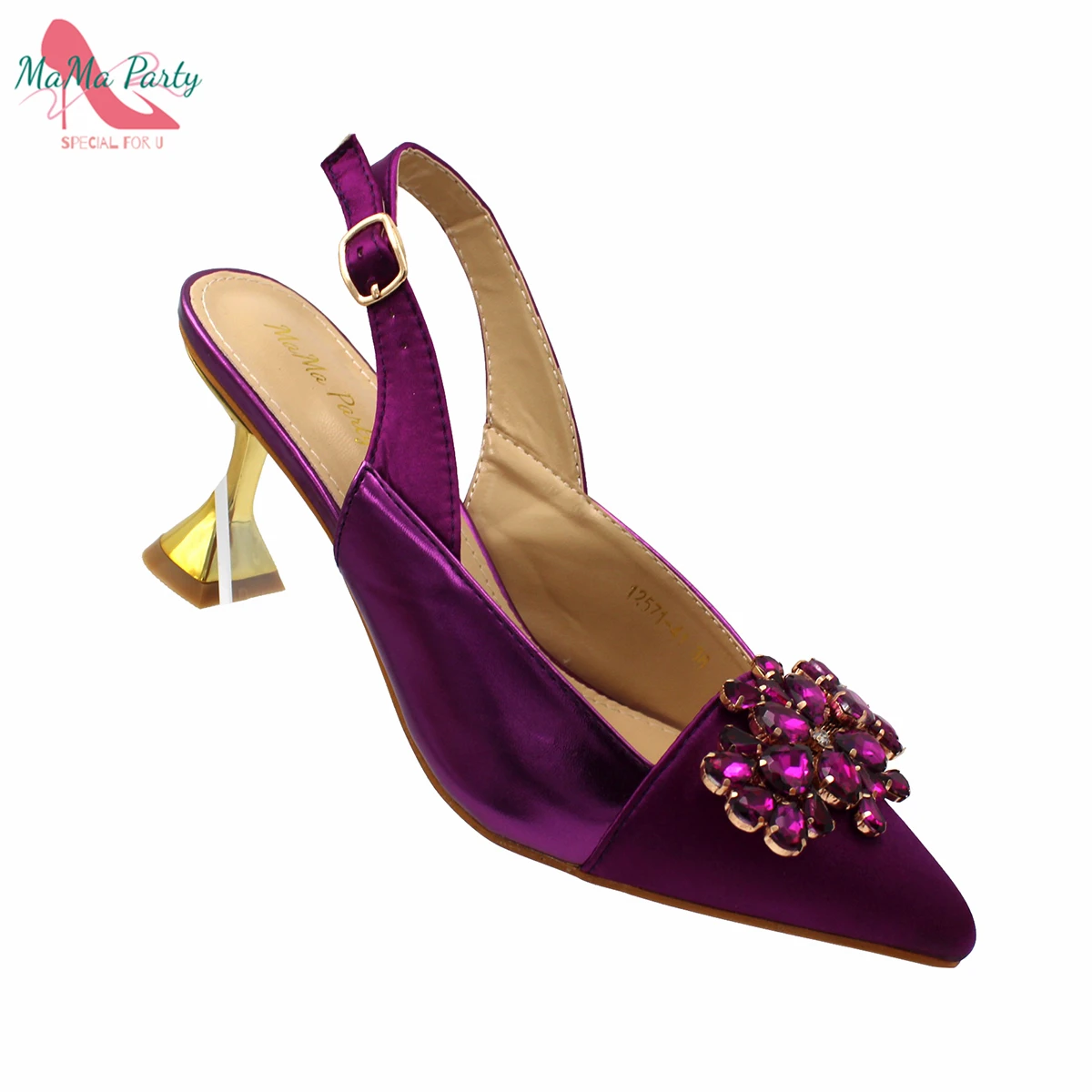 Fashionable Italian  for Heels Height 8 CM in Purple Color Decorated with Crystal African Women Sandals for Ladies Party