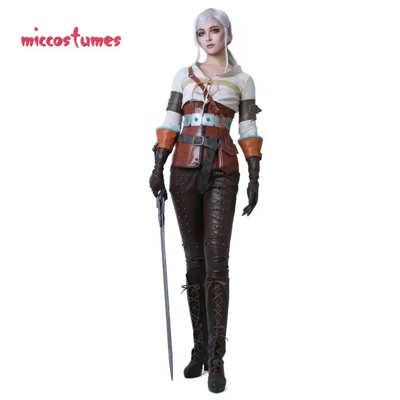 أزياء Miccostumes النسائية Game Hunt Ciri التأثيرية مع أحزمة وقفازات وحقائب لزي الهالوين النسائي