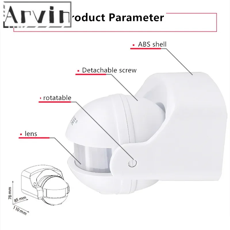 AC 220V-240V 110V 180 Degree Outdoor IP44 Security PIR Infrared Motion Sensor Detector Movement Switch Max 12m 50Hz 3-2000LUX