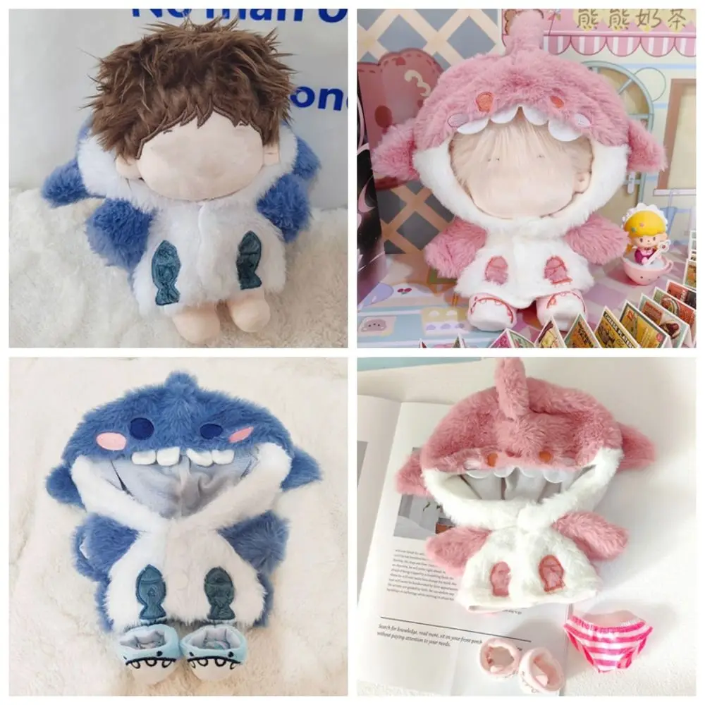 20cm Doll Clothes Replacement Outfit Doll Accessories Cartoon Shark Coat Pink Blue Playing House Miniature Plush Hoodies