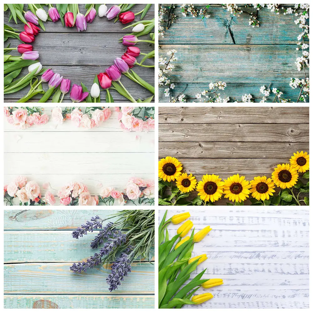 

MOON.QG Spring Floral Wooden Board Background Photography Wall Spring Leaves Photocall Backdrop Product Shooting Photo Studio