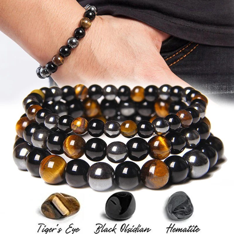 Natural Obsidian Stone Adjustable Rope Bead Bracelets Lose Fat Bracelet Hematite Tiger Eye Bangle Cure Slimming Energy Jewelry