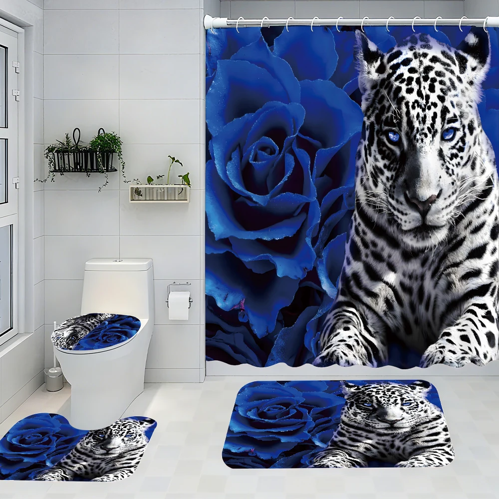 

Набор из четырех предметов для ванной комнаты Cheetah — авангардная водонепроницаемая занавеска для душа, создающая полный комплект для ванной комнаты