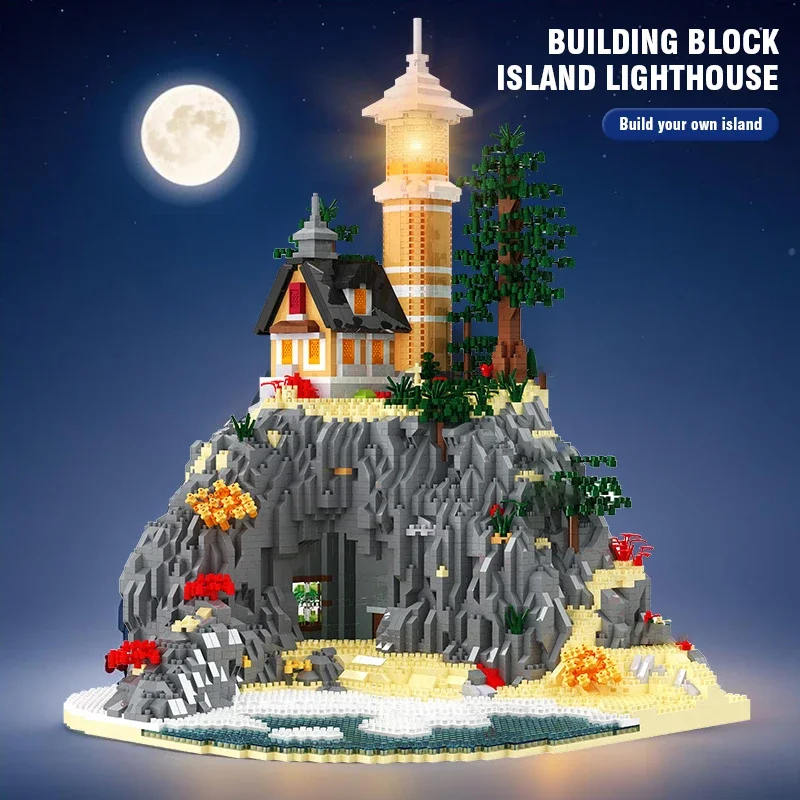 

Lighthouse Building Block Toy with Led Light Beach Theme Assemble Bricks Set Ornament House Table Decor Children's Toy Gift