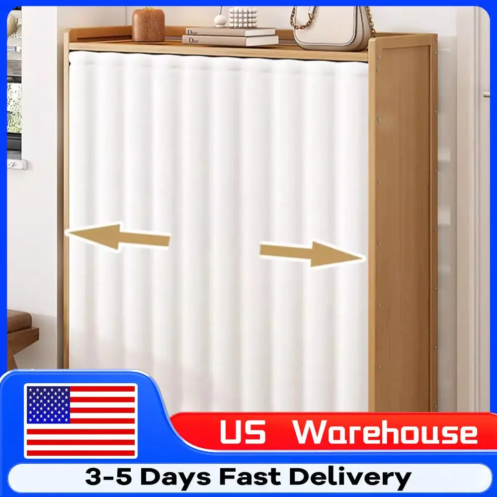 

6-уровневые стеллажи для обуви-органайзер с белой марлевой занавеской, деревянные полки для хранения для прихожей, прихожей, спальни, шкафа, гостиной