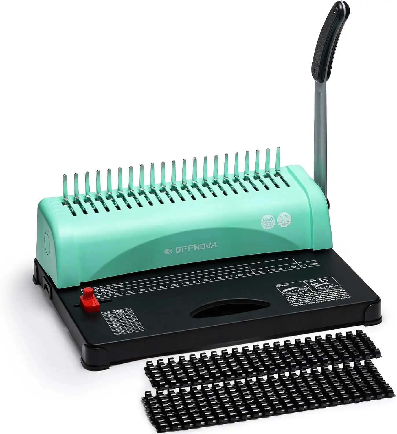 

21-Hole Paper Comb Punch Binder Machine for Letter/A4/A5, Adjustable Margin, Easy Handle