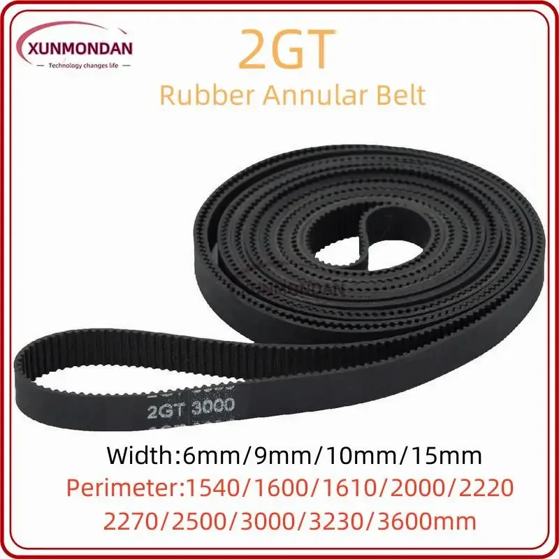 Xunmondan 2GT/GT2 Timing Belt 1540/ 1600/ 1610/ 2000/ 2220/ 2270/ 2500/ 3000/ 3230/ 3600mm Belt Width 6mm/9mm/10mm/15mm