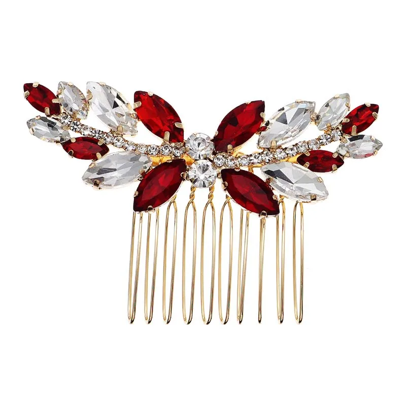 Exquisite Shiny Rhinestones Bridal Head Jewelry Comb Red Wedding Hair Comb Handmade Women\'s Jewelry Accessories Banquet