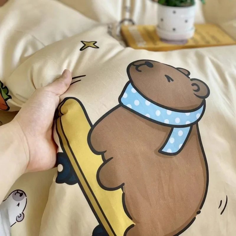 2026 Guinea pig capybara 3pcs Bedding Set Pure 100% cotton Bedding, Student Dormitory Bed Sheets Duvet Cover Set