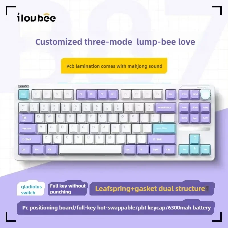 ILovbee B87 Wireless Bluetooth Mechanical Keyboard Programmable TKL Customized Gasket Hot Swappable RGB with Metal Knob Keyboard