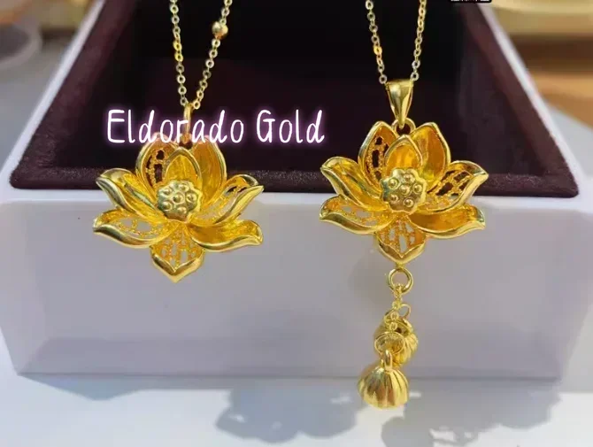 

Eldorado Gold 24k pure gold lotus flower pendants for women 999 real gold flowers pendant fine gold jewelry accessories