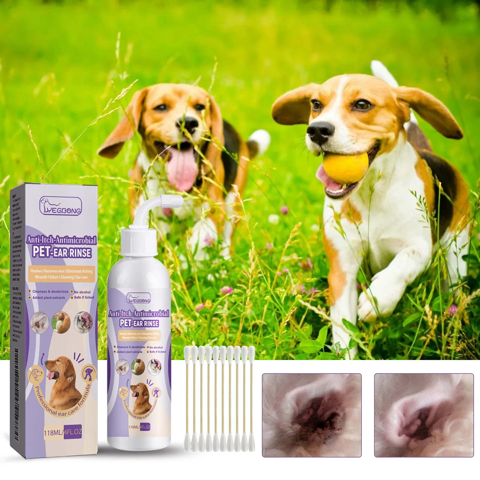 Для │товPet gotas para los oídos limpiador de oídos para perros y gatos eliminación de ácaros cera para los oídos limpieza Control de infección desodorizante aliviar la picazón lavado de oídos para perros