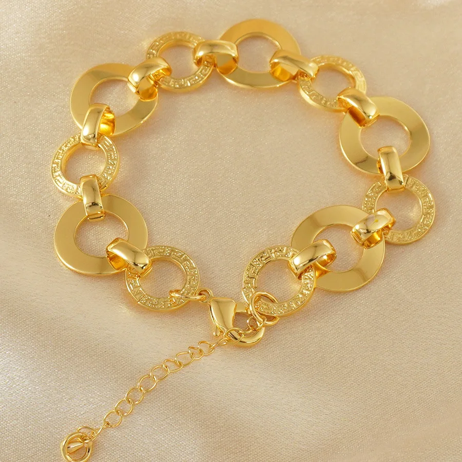 9999 Gold Hip-Hop Luxury O-shaped Handmade Weave Couple Bracelet - Middle Eastern Women's Bracelet for Daily Party Wearing