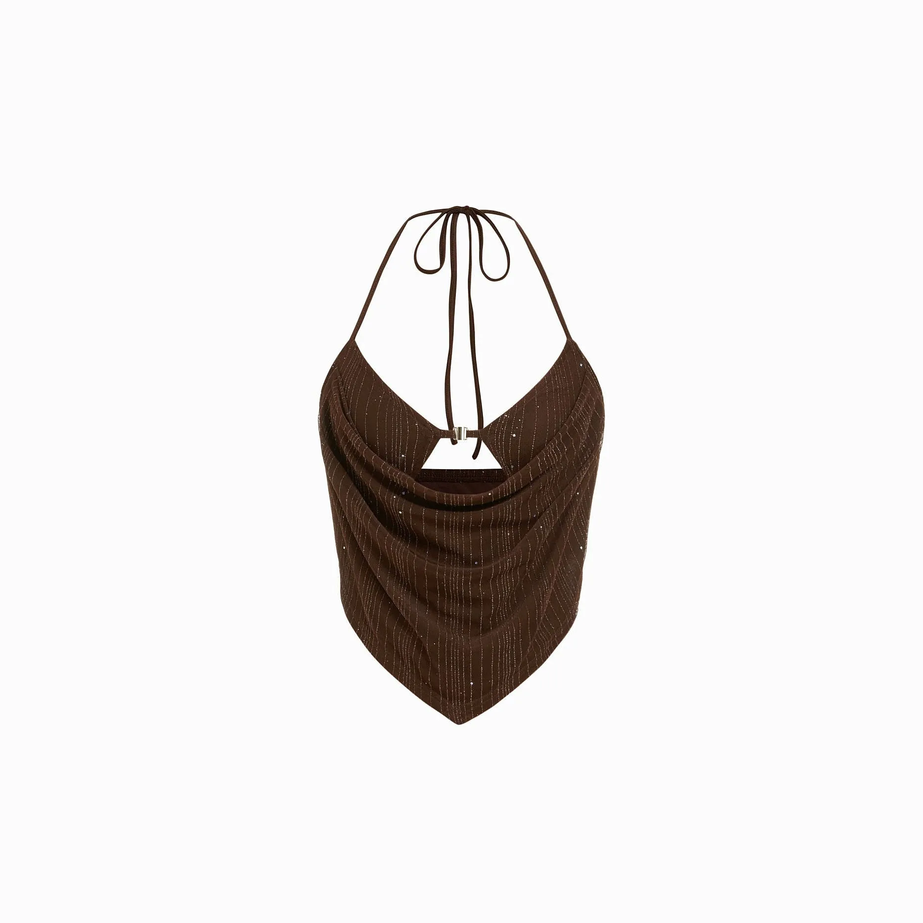 Glitzer-Netzweste mit Neckholder, Hohlmuster, Retro-Metallknöpfen, Kurz geschnitten, für Frühling und Sommer