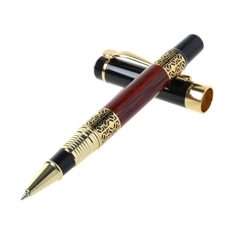 Luxury Metal Ballpoint Pen Imitation Wood Emboss Pattern Rollerball Pen Office S