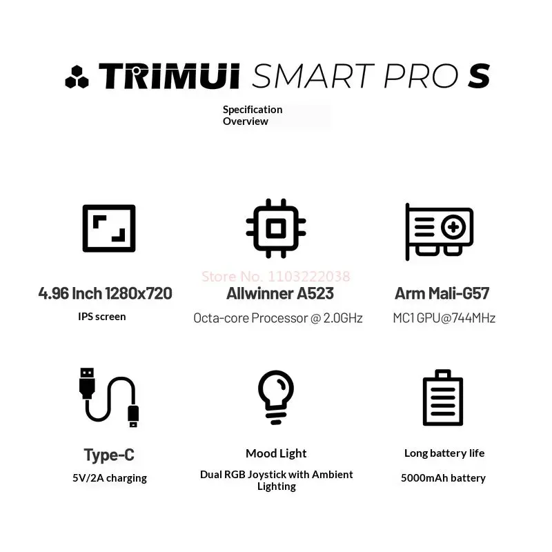 Trimui Smart pro S وحدة تحكم ألعاب محمولة 4.96 بوصة 720p HD IPS شاشة ريترو ممر الألعاب لاعب هدية مثالية للأطفال
