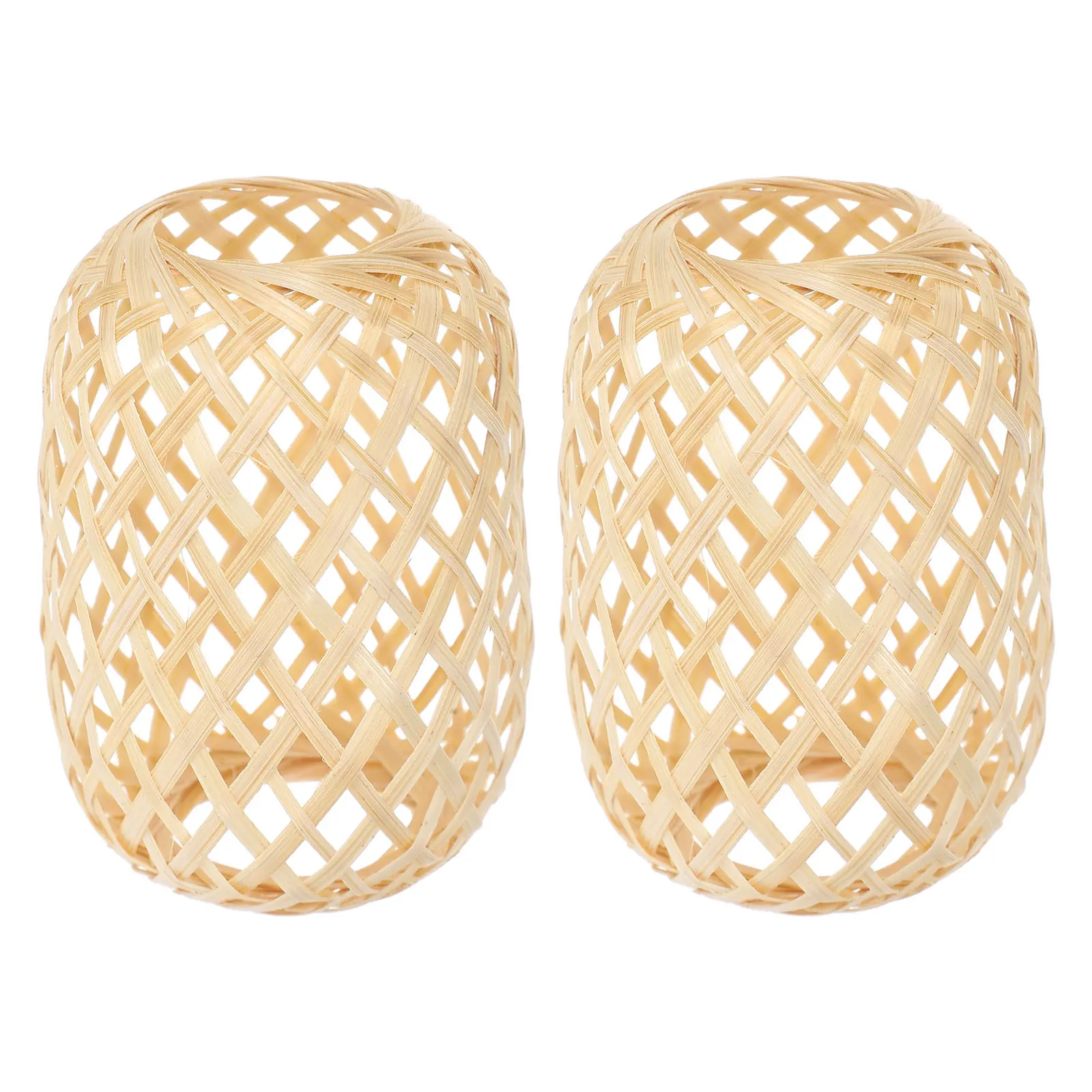 

2Pcs Mini Bamboo Woven Lampshade Vintage Style Handheld Lantern Rustic Ceiling Pendant Lamp Shade Cover Basket Bulb Diffuser
